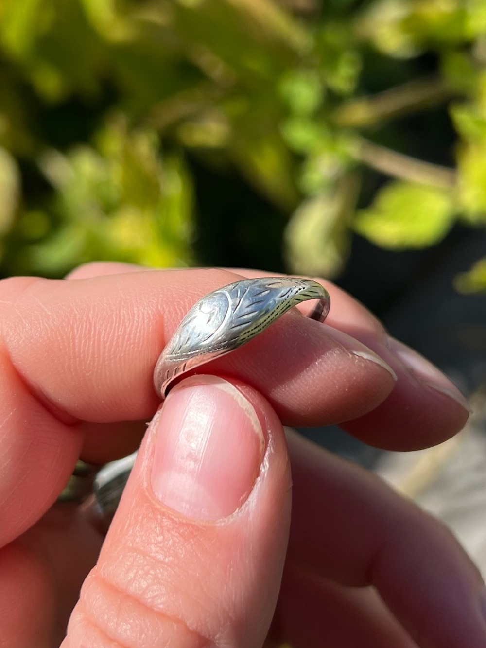 Etched Sterling Silver Dome Ring